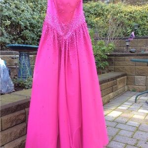 Elegant Rose Fuchsia Pink Ballroom Dance Party Prom Quinceanera Strapless Gown